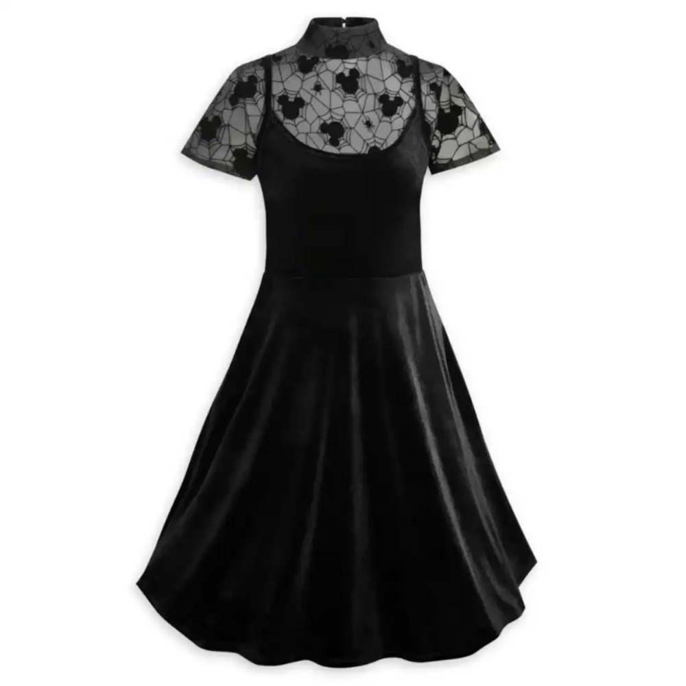 Her Universe Womens SzS Mickey Mouse Halloween Mesh Velvet Mini Dress Whimsygoth